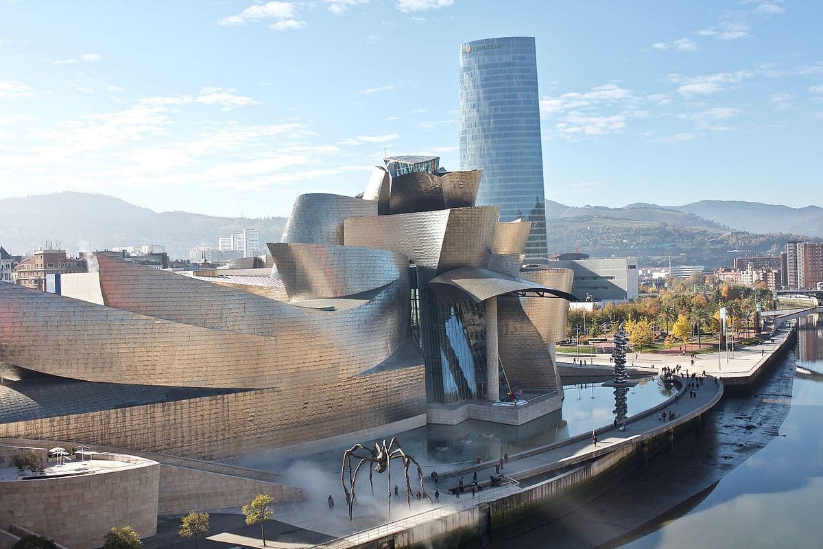 Guggenheim Museum Bilbao waterfront with pintxos bars